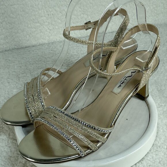 Nina Sandals Womens Sz 9 Gerri Slingback Silver Rhinestones 2.5 Inch Heels - Picture 2 of 10